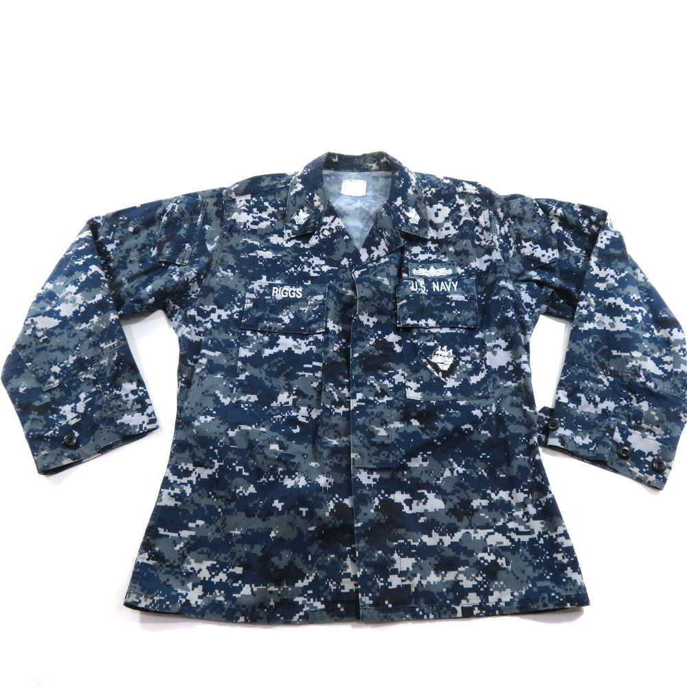 US Navy Blouse Working Digital Blue Camo Coat Shirt Sz M Regular